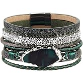 COOLLA Braided Wrap Bracelet Agate Stone Crystal Leather Cuff Bangle Women Bracelet