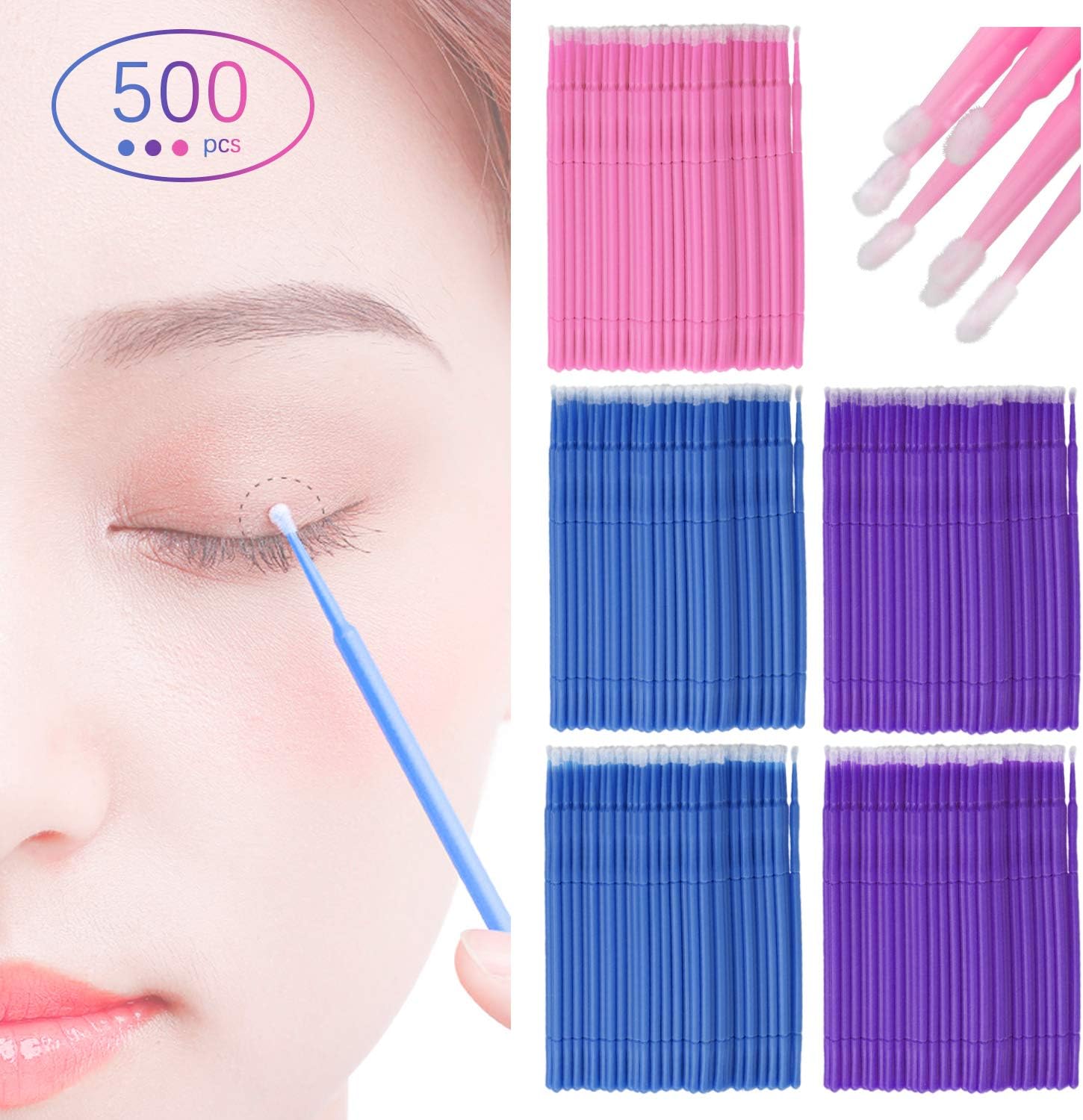 500 Pcs Micro Applicator Brushes, Disposable Eyelash Extension Brushes