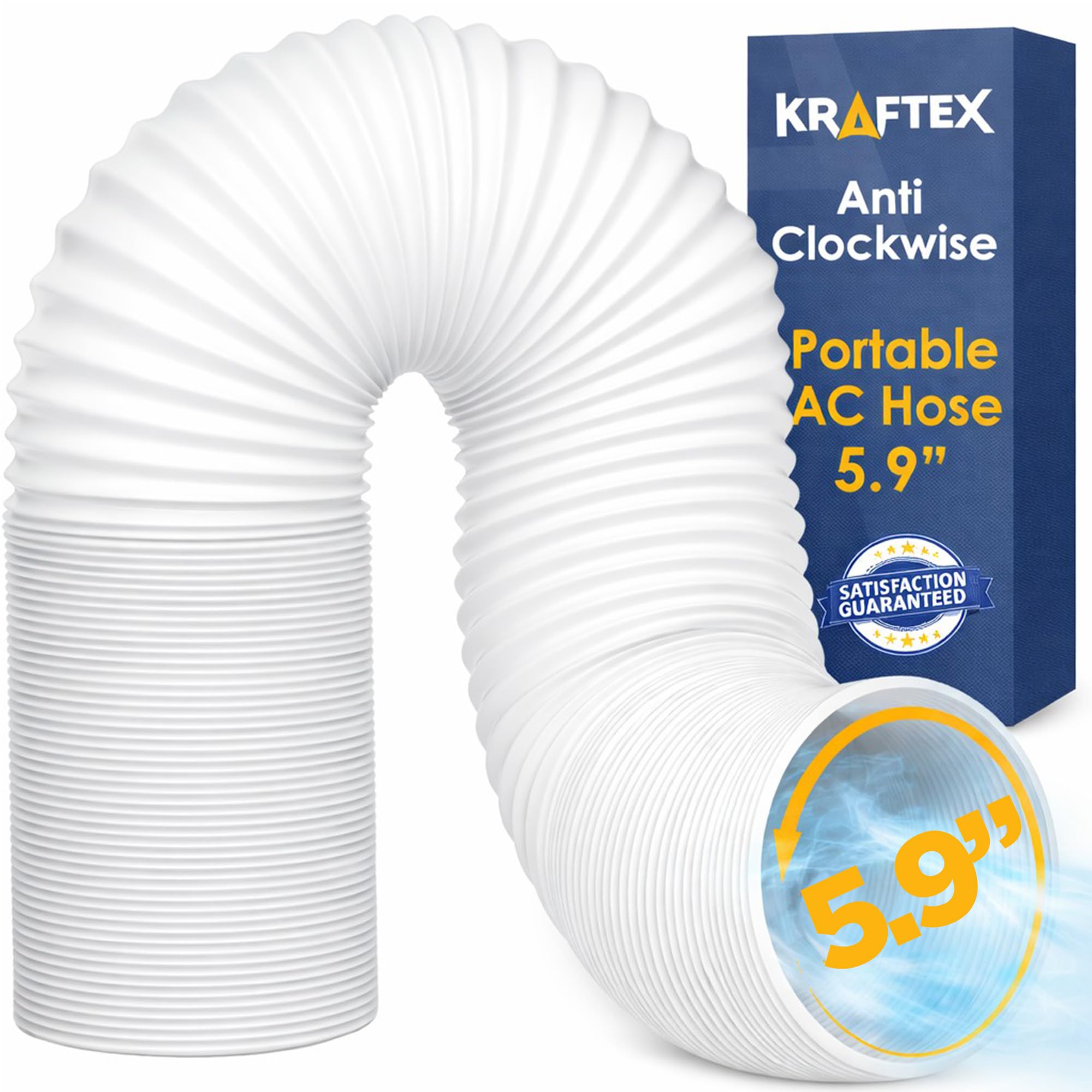 Air Conditioner Hose. Portable AC Exhaust Hose Vent with 5.9" Diameter, Anti-Clockwise Thread & Length up to 80". Compatible with LG, Delonghi and Many More Portable Air Conditioners