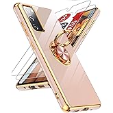 LeYi for Samsung Galaxy S20-FE-5G Case: S20FE/S 20FE Phone Case with Tempered Glass Screen Protector [2 Pack], Ring Holder Magnetic Kickstand, Plating Rose Gold Protective Case for Women Girls, Pink