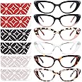 CHOFILORD 6 Pack Cat Eye Reading Glasses for Women Fashion Cute Blue Light Blocking Computer Readers Spring Hinge
