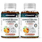 Vitamatic Ginkgo Biloba + Bacopa Gummies – 1250 mg Equivalent | Natural Peach Flavor | 60 Gummies | Made in The USA | Non-GMO, Gluten-Free - 2 Pack