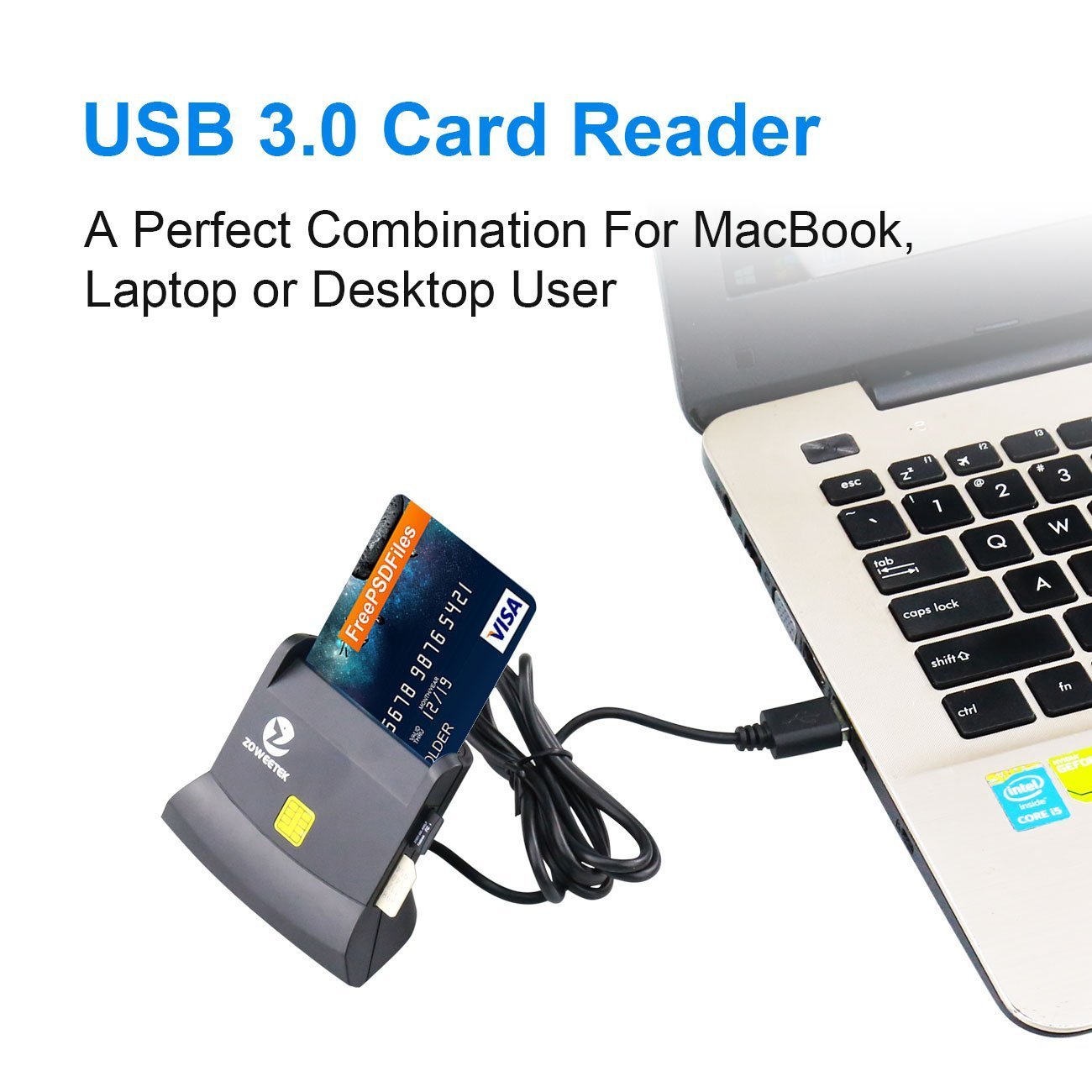 Zoweetek Smart Card Reader for National ID card, SD Card Reader for SDXC, SDHC, SD, MMC, RS-MMC, Micro SDXC, Micro SD, Micro SDHC Card, Compatible with Mac OS and Windows