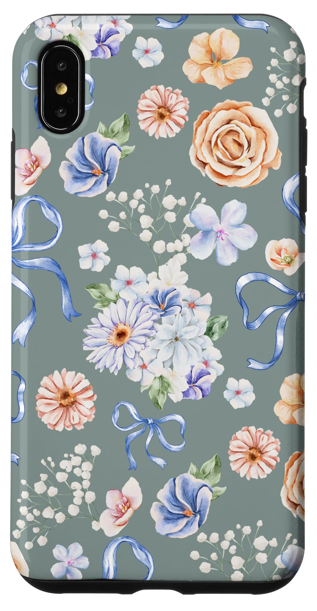 iPhone XS Max Vintage Floral Pattern with Coquette Bows on Medium Gray Case
