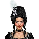 R REEWES FASHION HAIR Beehive Wig Victorian Style Black Short Curly Wig with White Feather, Rose and Butterfly Accessories Queen Cosplay Halloween Costume Wigs For Women