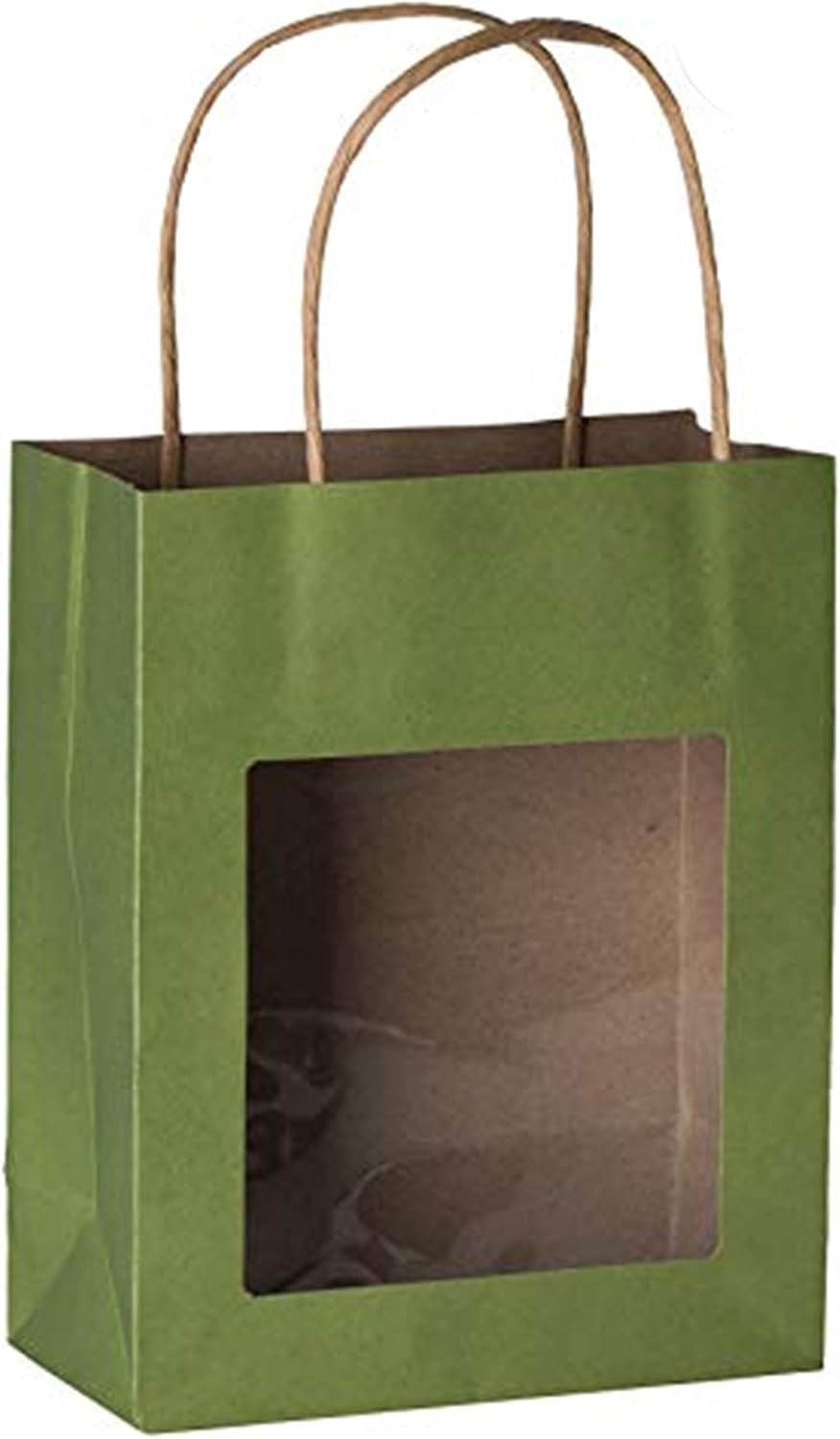 Hammont Green Kraft Paper Bag with Window (10 Pack) - Food Storing Pouches with Handles, Gift Bags with Transparent Window 7.75
