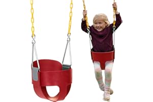 Eastern Jungle Gym Heavy-Duty High Back Full Bucket Toddler Swing Seat | Coated Chains Fully Assembled | Red Swing Set Accessory