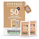 Mineral SPF 50 Travel Size Sunscreen Snap Packets 10pk - Infused with Aloe Vera - Vegan & Reef-Safe - Broad Spectrum - Non-Oily & Natural with UVA/UVB Protection, 0.27 FL OZ per packet