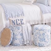 Geetery 2 Pcs Dorm Ottoman with Storage Blue Bow Floral Round Ottoman | Fancy Garden Coquette Storage Ottoman, Aesthetic Vanity Stool for Bedroom, Foot Stool for Living Room College Dorm, 2 Sizes
