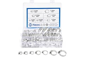 Hose Clamps, 60PCS Assorted Sizes Hose Clamps Kit, 304 Stainless Steel 6-38mm Range Worm Gear Adjustable Hose Clamp Suitable 