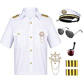 Kids Yacht Captain Sailor Costume for Boys Shirt Hat Accessories 6 Pcs Set Party Cosplay 3-12Years