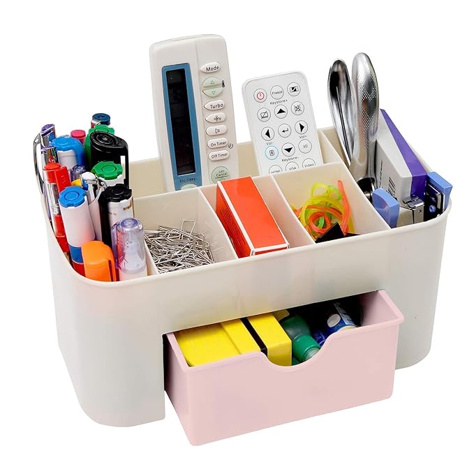 DRODRM Plastic Makeup Cosmetic Office Stationary Remote Multipurpose Organizer Stand with Pull