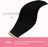 GOO GOO Tape In Hair Extensions 22inch 100g 40pcs 100% Remy Human Hair Jet Black view 7