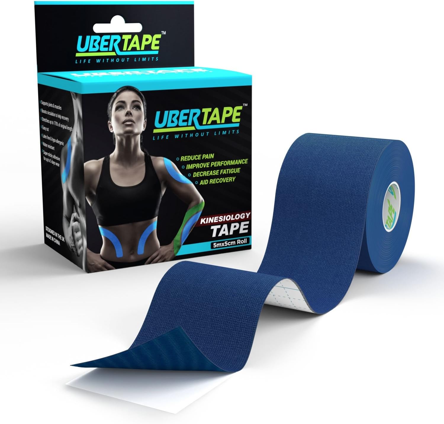 UberTape Kinesiology Tape (Super Sticky) - Latex Free and Hypoallergenic for Safety - Durable Material for Extended Use - Water and Sweat Resistant - Enhances Performance and Reduces Pain