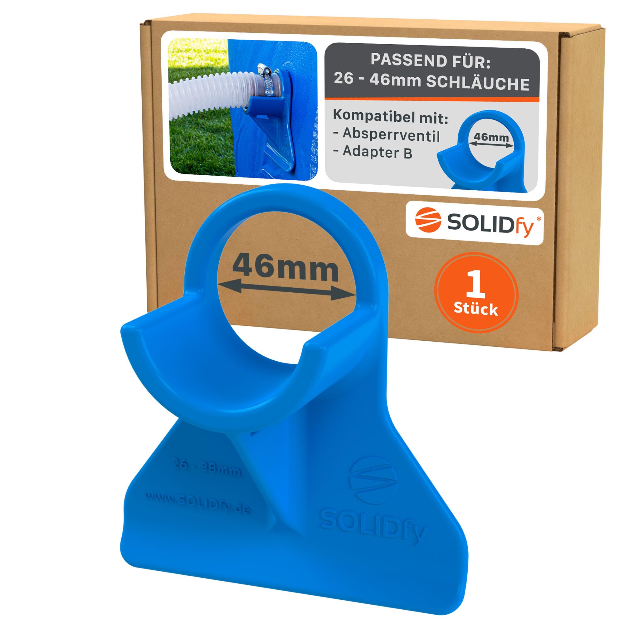 SOLIDfy® - 1 x 26 mm - 38 mm pool hose holder kink protection made of plastic in blue for Intex and Bestway