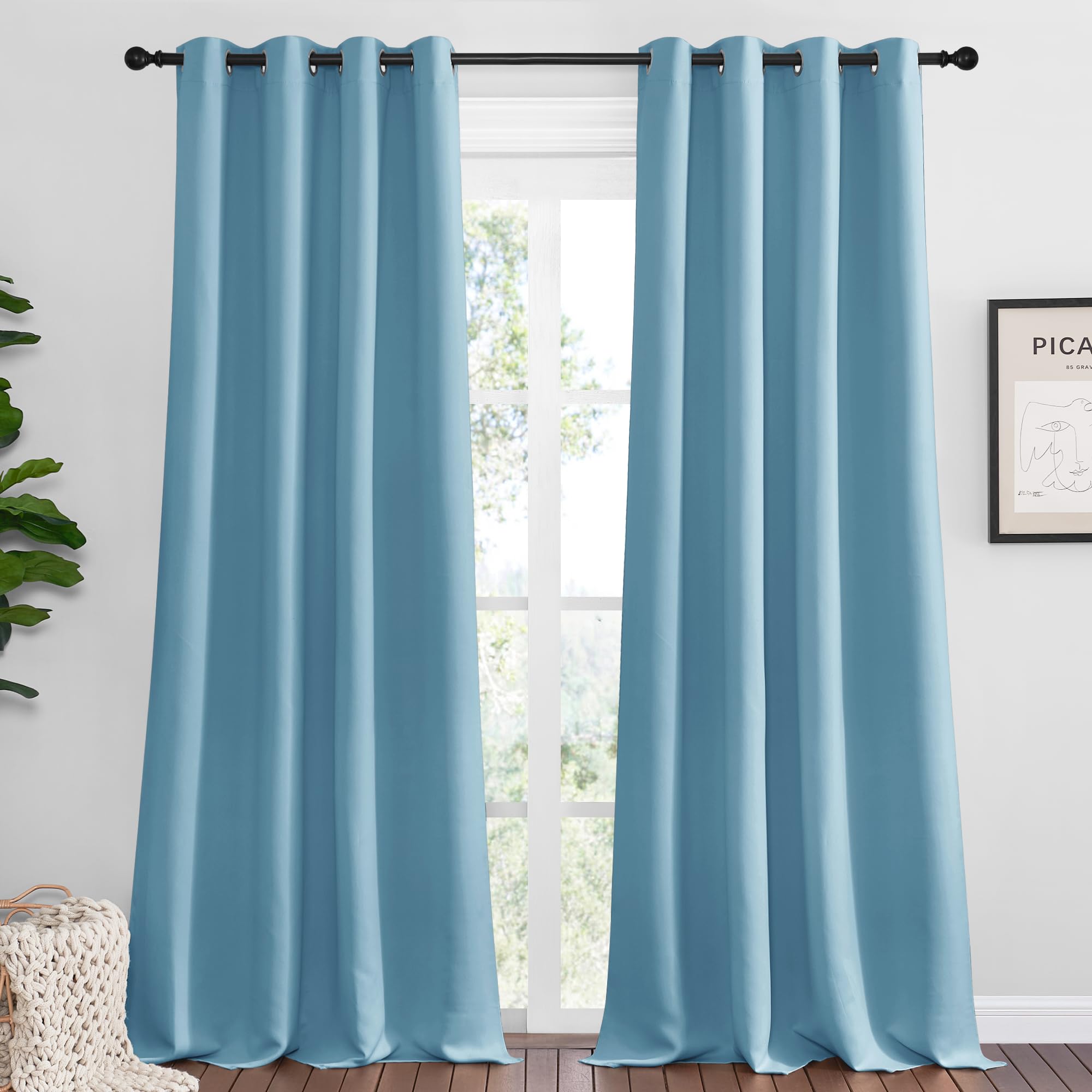NICETOWN Teal Blue Blackout Curtains 90 inches Length for Living Room, 2 Panels, 55" Wide, Thermal Insulated Long Drapes for Large Window Image