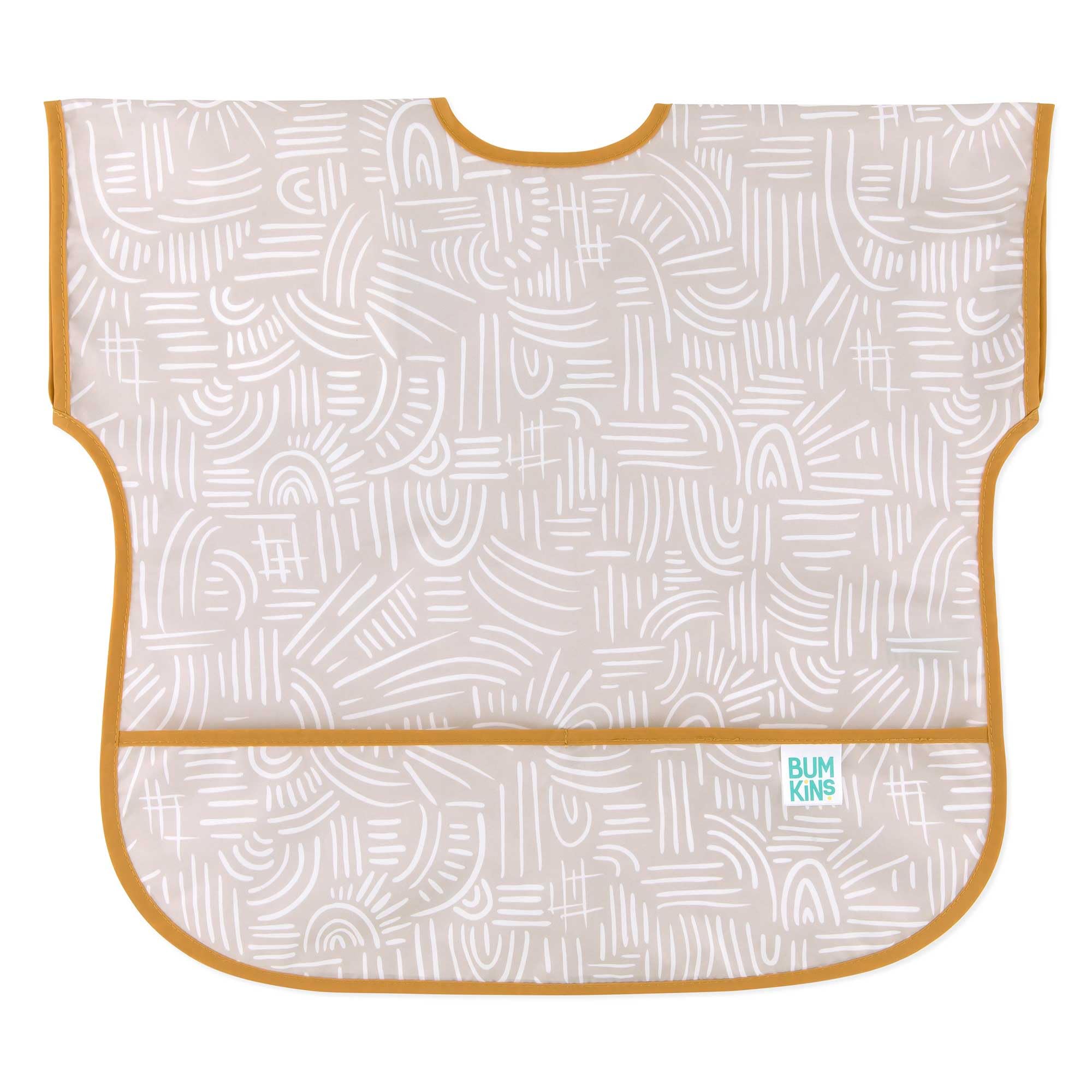 Photo 1 of Bumkins Short Sleeve Bib for Girl or Boy, Toddler and Kids for 1-3 Years, Large Size, Essential Must Have for Junior Children, Eating, Mess Saving Soft Fabric Apron for Play, Boho Beige