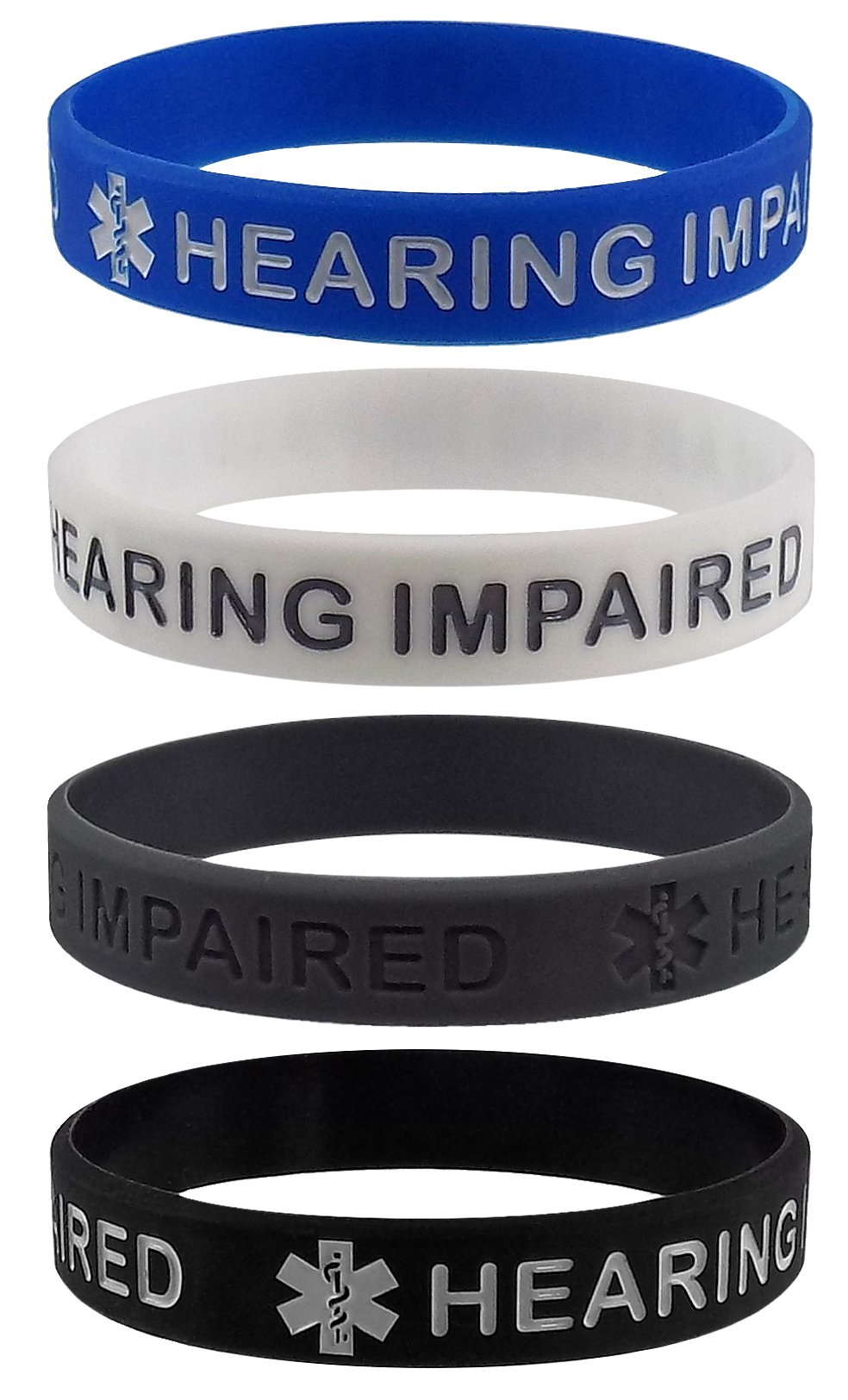Max Petals HEARING IMPAIRED Medical Alert ID Silicone Bracelet Wristbands 4 Pack