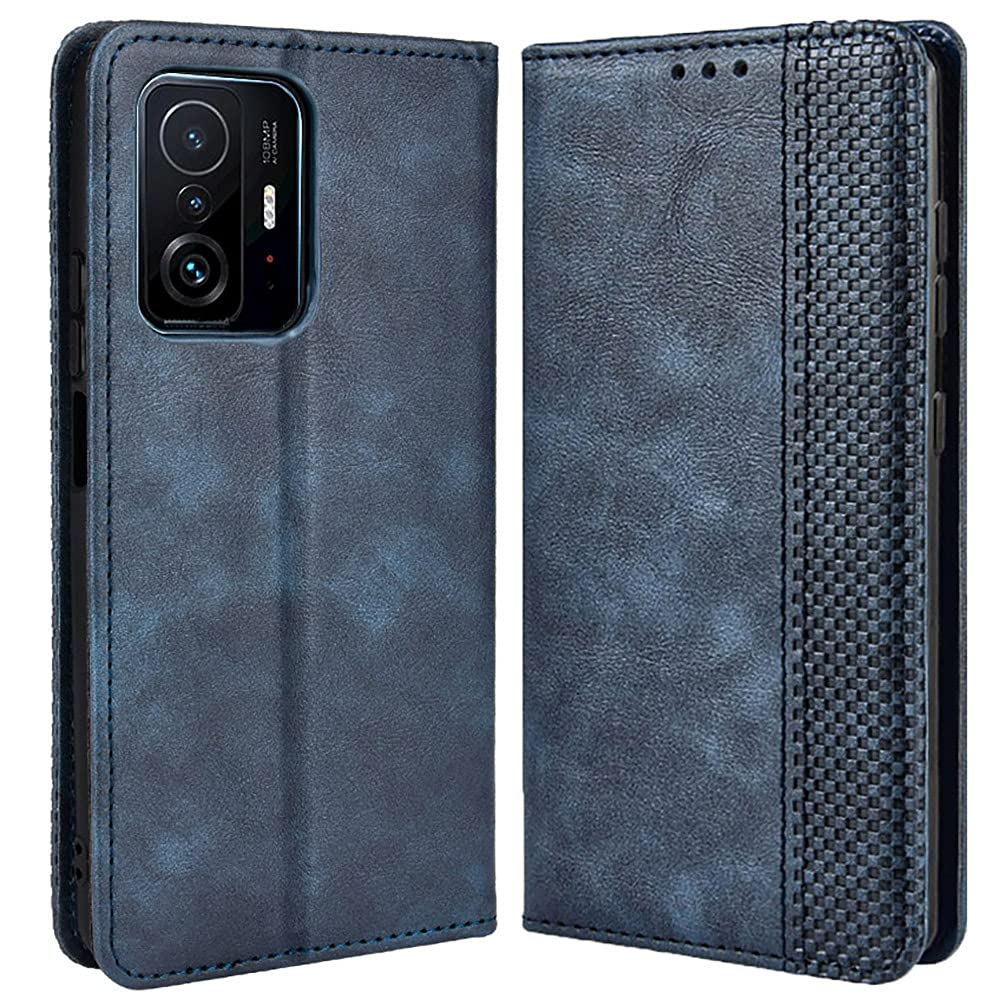 DOINK Retro Folio Case for Xiaomi MI 11T / 11T Pro, Premium Leather Cover with Wallet Cash Card Slot - Blue
