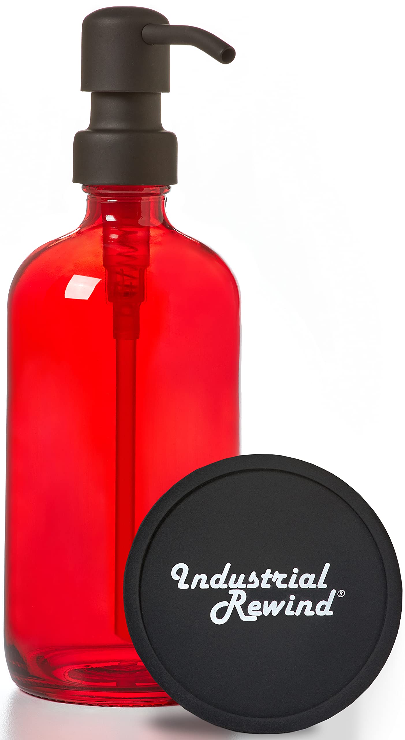 Red Glass Soap Dispenser with Black Metal Pump - 16oz Glass Jar Lotion Bottle, Refillable (Red/Black)