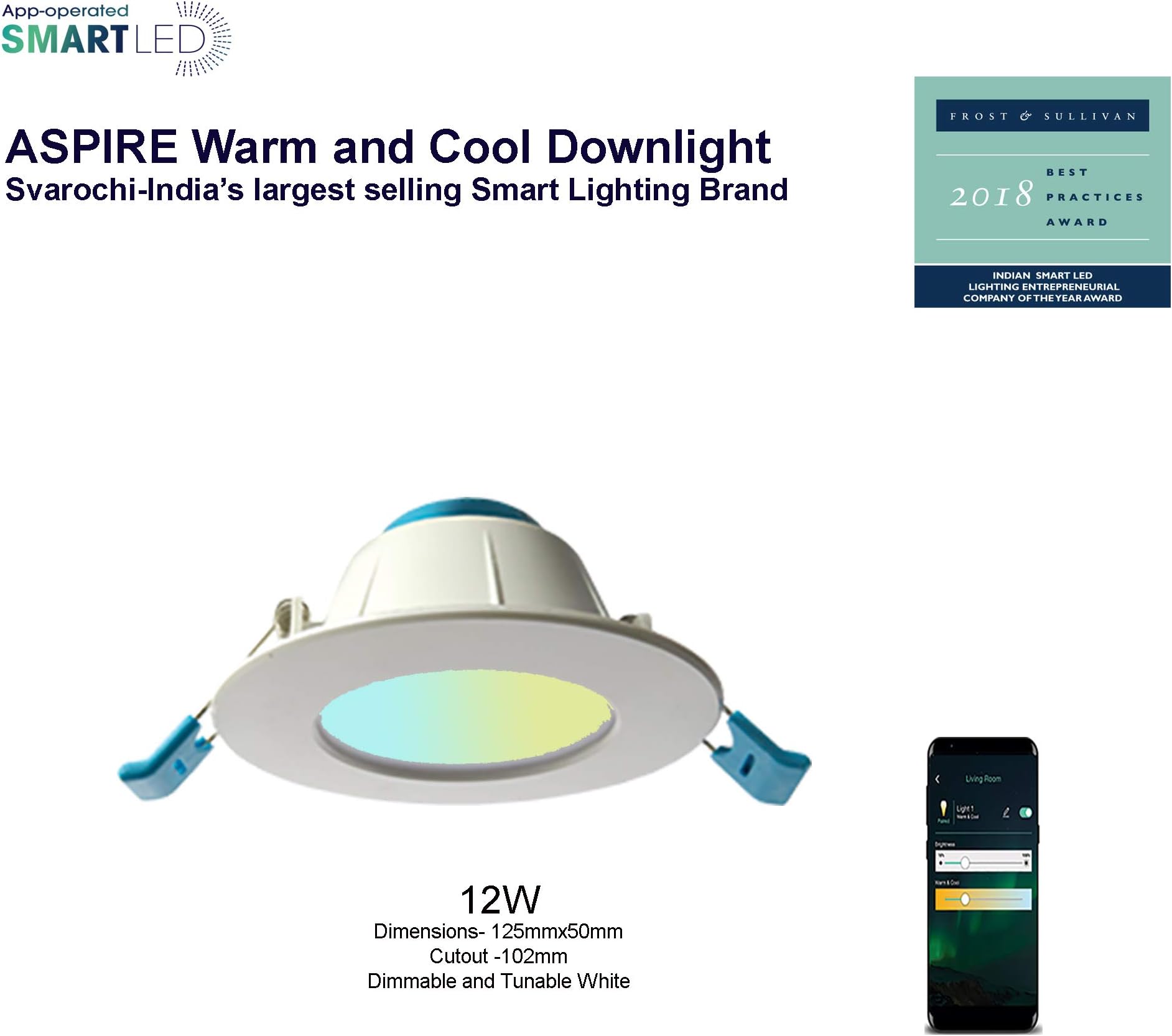 Svarochi ASPIRE W&C Tunable Smart 12W LED Recessed Downlights (White)