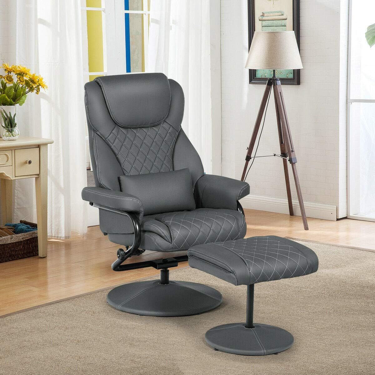 PU Leather Recliner Chair with Ottoman for Living Room