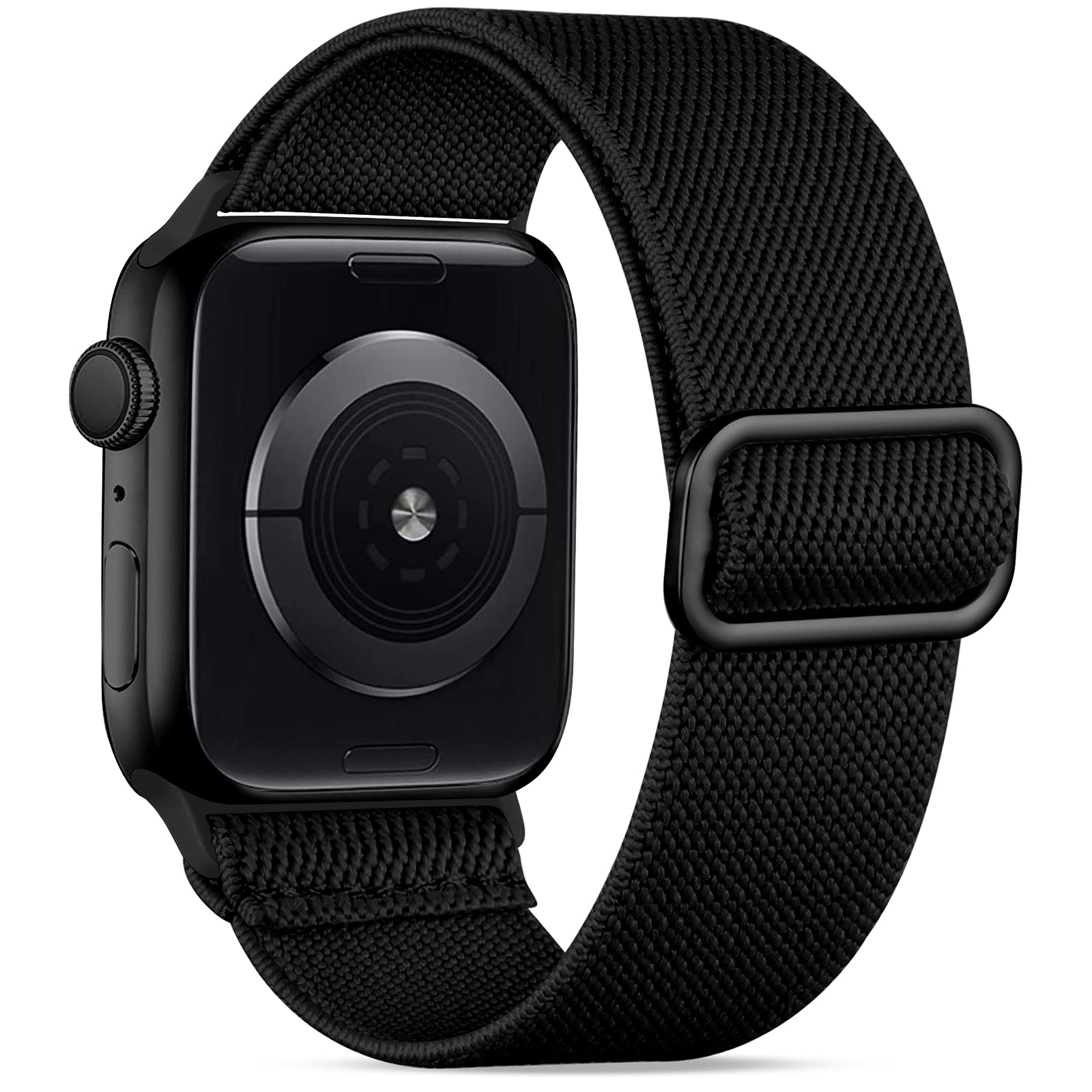 Wepro Strap Compatible with Apple Watch 40mm 38mm 41mm 42mm for Women/Men, Stretchy Adjustable Nylon Stylish Replacement Strap for Apple Watch SE/Ultra/iWatch Series 10 9 8 7 6 5 4 3 2 1, Black-N