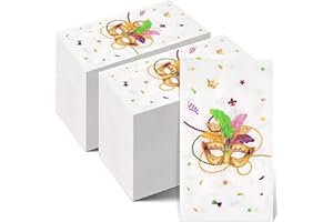 Ragnhild 200 Pcs Mardi Gras Mask Paper Napkins Party Decorations, Masquerade Guest Bathroom Napkins Disposable, Mardi Gras Rectangle Cocktail Napkins for Mardi Gras Carnival Party Supplies, 4.3"x7.9"