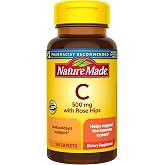 Nature Made Vitamin C 500 mg with Rose Hips Caplets, 130 Caplets | Vitamin C for Immune Support and Antioxidant Support, 130 Day Supply