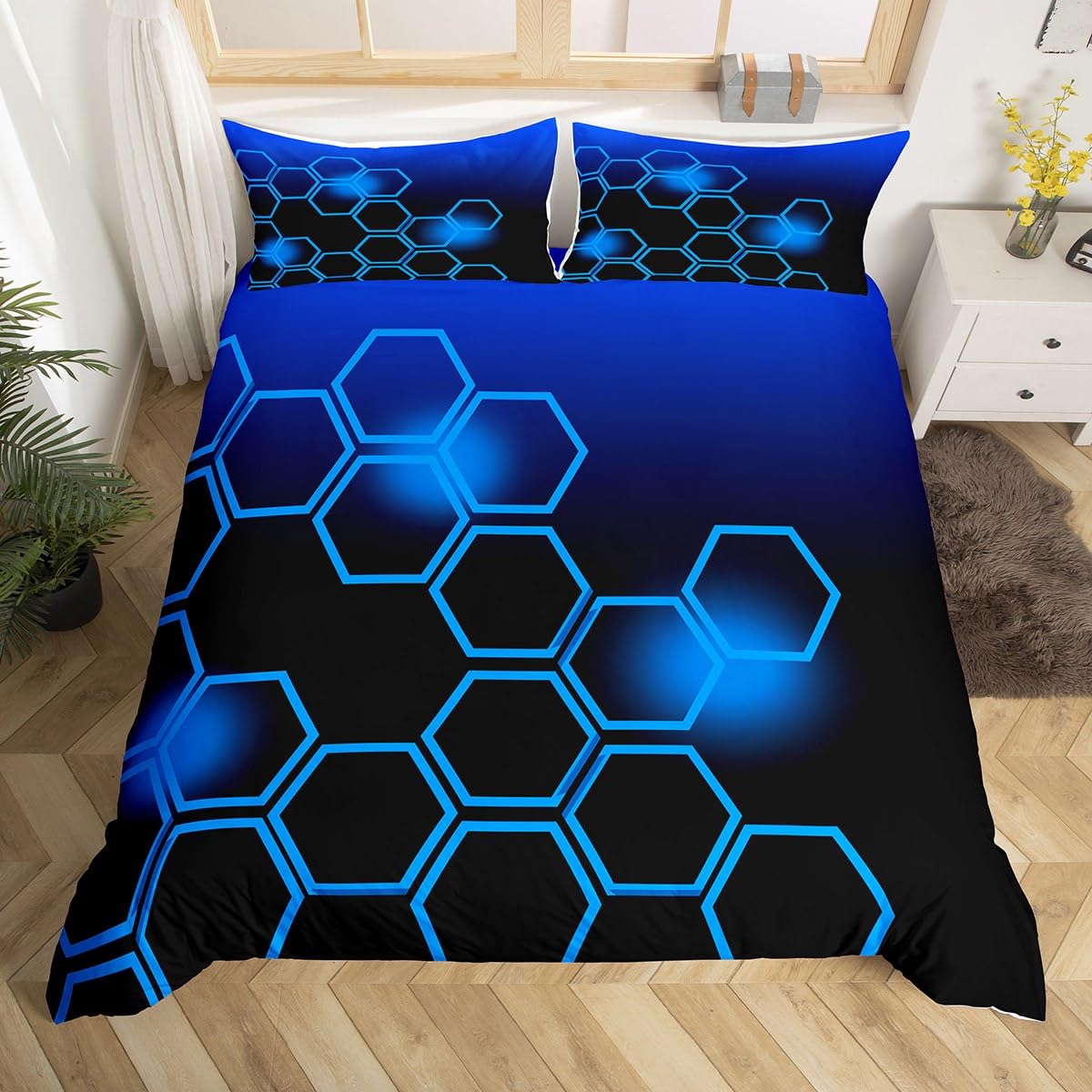 Loussiesd 3D Galaxy Wolf Duvet Cover Set Kids Bedding Set Soft Microfiber Bedding Set with Zipper Closure,Purple King