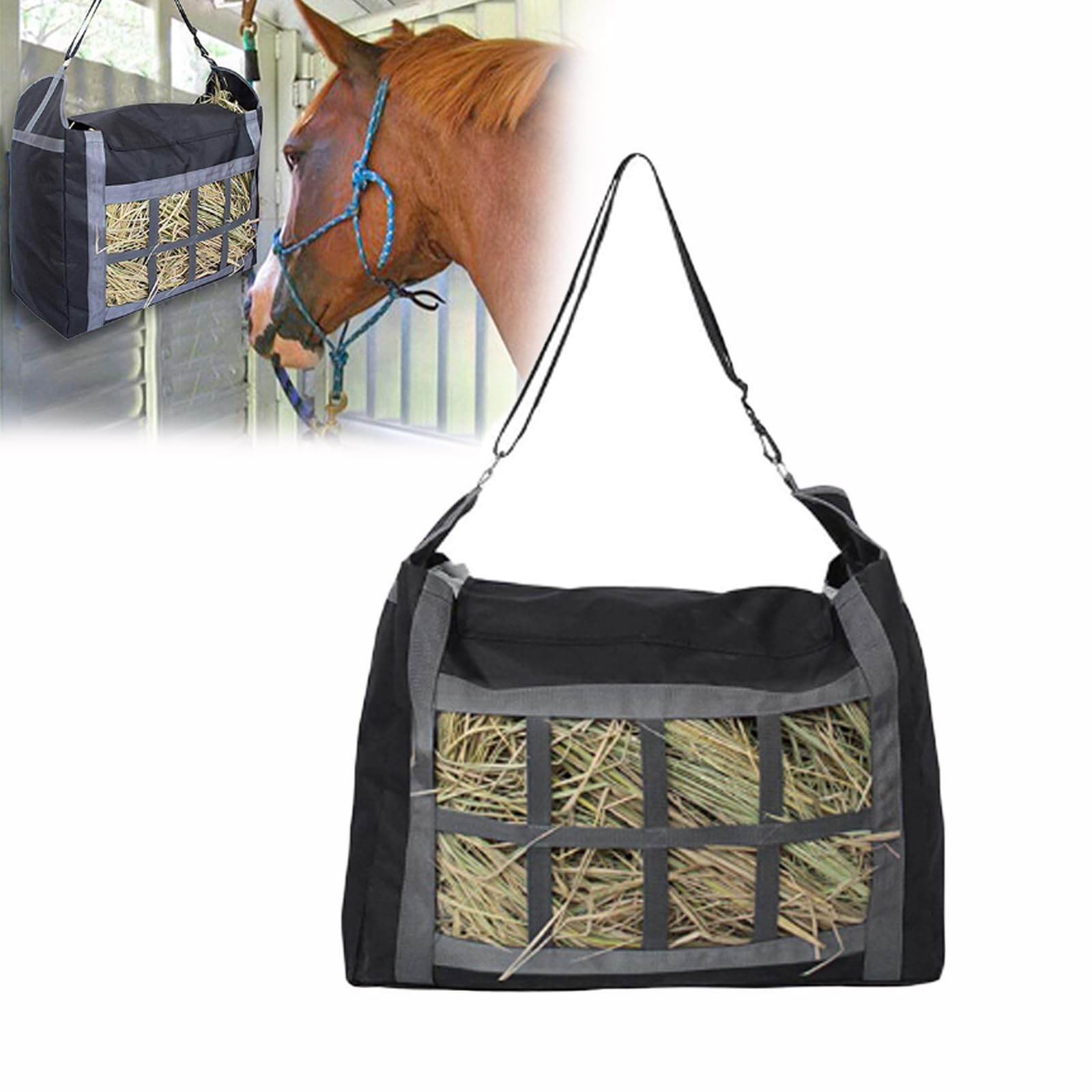 Slow Feeder Hay Bag - Hay Storage Net for Horse Donkey Goat, Adjustable, Super Tough Reduces Waste (1 PCS)