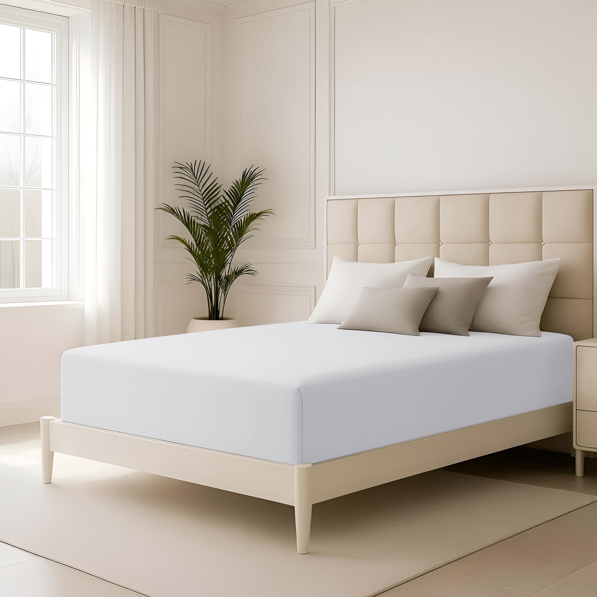 Hafaa Double Fitted Sheet White Bedding 40 Cm Extra Deep Pocket Bed Sheets Soft Brushed Microfiber Fabric, Elastic Corners Breathable Shrinkage Fade-Resistant Bedsheets — image 1