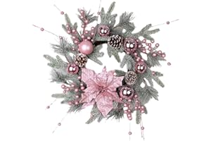 Ｂｅｓｇａ Artificial Christmas Wreath Wreath for Front Door Pink Berries Holiday Garland Decoration for Hotel Dining Room Wedding