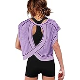 ReachMe Womens Open Back Workout Tops Athletic Backless Cropped T-Shirts Short Sleeve Gym Yoga Shirts
