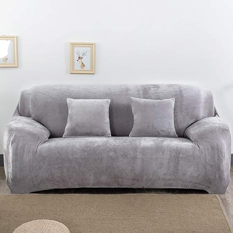 Aisaving Sofa-Überzug aus dickem Samt, für 1/2 / 3/4-Sitzer, Rutschfest, elastisch, für Sofas geeignet, einfarbig, Samt, hell