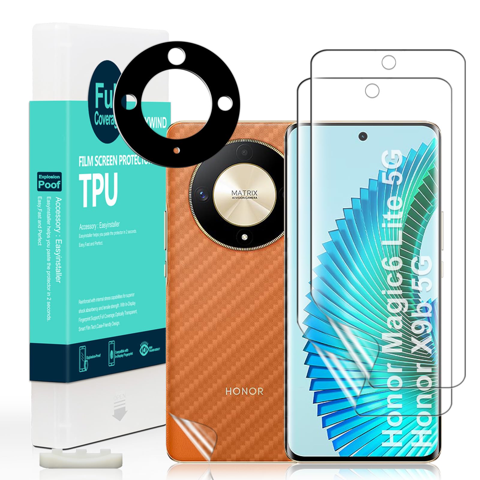 Ibywind 2 Pcs Screen Protector For Honor Magic 6 Lite 5G/Honor X9b 5G 6.78"(Not For Honor Magic4 Lite/Magic5 Lite/Honor X9a),Flexible TPU Film,With 1Pc Camera Lens Protector,1Pc Back Film,Bubble Free