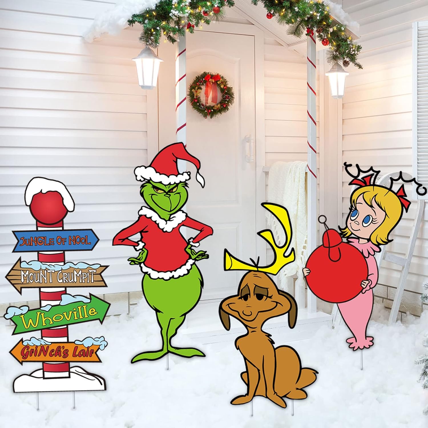 Yard Signs - 4PCS Whoville Christmas Decorations, Whoville Yard Decor,Grinchmas Decor for Christmas Tree or Garden Lawn Outdoor Decor