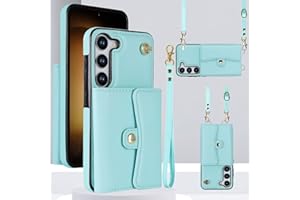 JYYVE for Samsung Galaxy S23 Case 6.1 inches, Crossbody Purse Wristlet Shoulder Strap Trendy Protective Cover for Galaxy S23 (Blue)