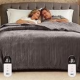 Degrees of Comfort King Electric Blanket with Dual Controls, Large Fleece Heated Blanket for Bed, Auto Shut Off, Machine Washable -Grey, 100Wx90L