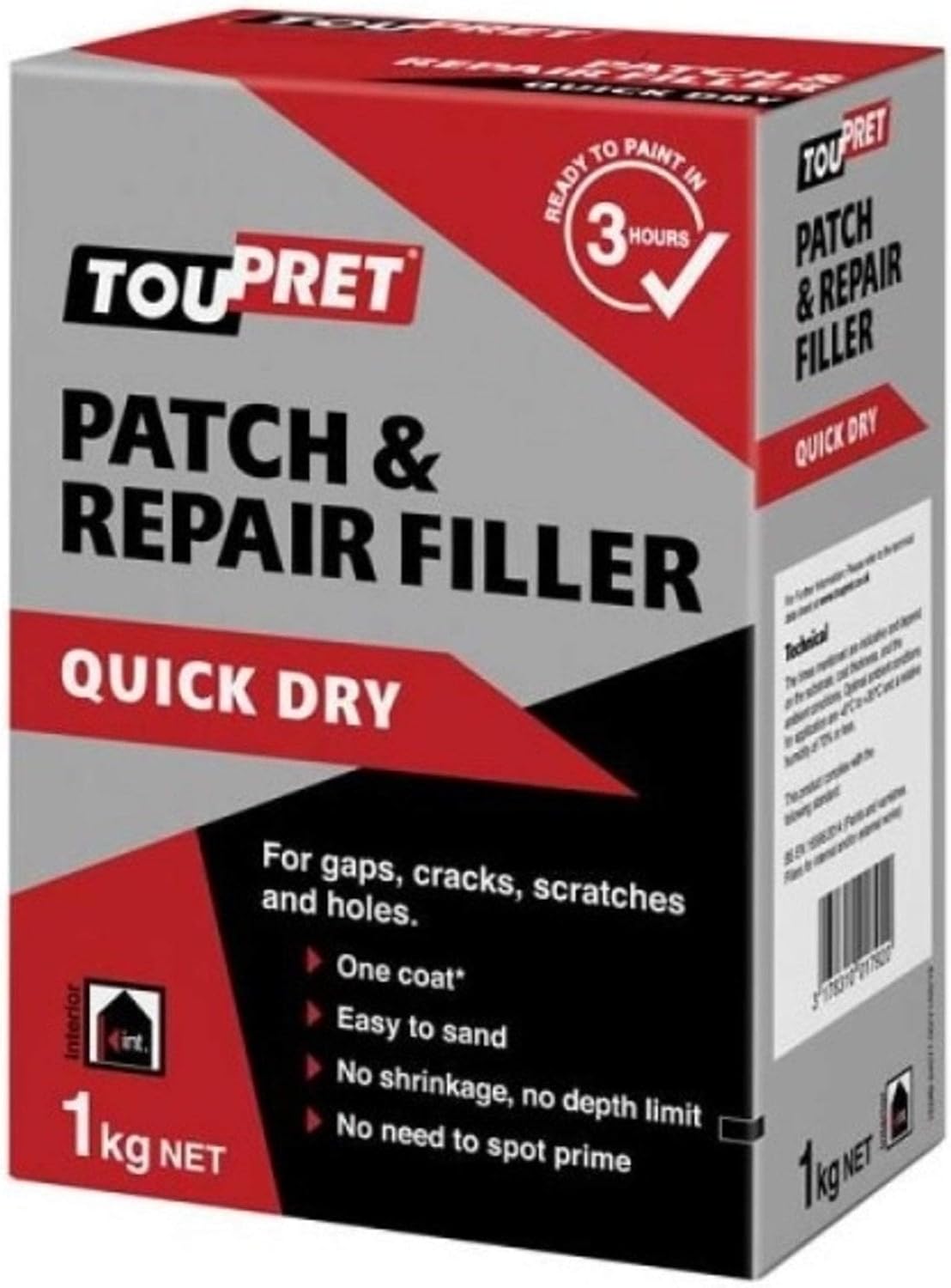 Toupret Patch & Repair Filler Quick Dry, Fast Drying Interior Wall & Ceiling Filler for Cracks Holes & Damage, Easy Sand