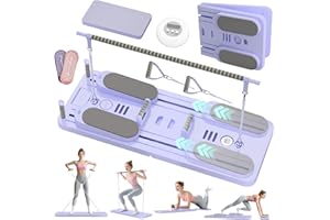 Lazolloa 5 in 1 Pilates Board, Foldable Pilates Reformer Set with Resistance Bands, Portable Pilates Sliding Board, Trainer Machine for Home Workout, Ab, Core, Fitness, Exercise