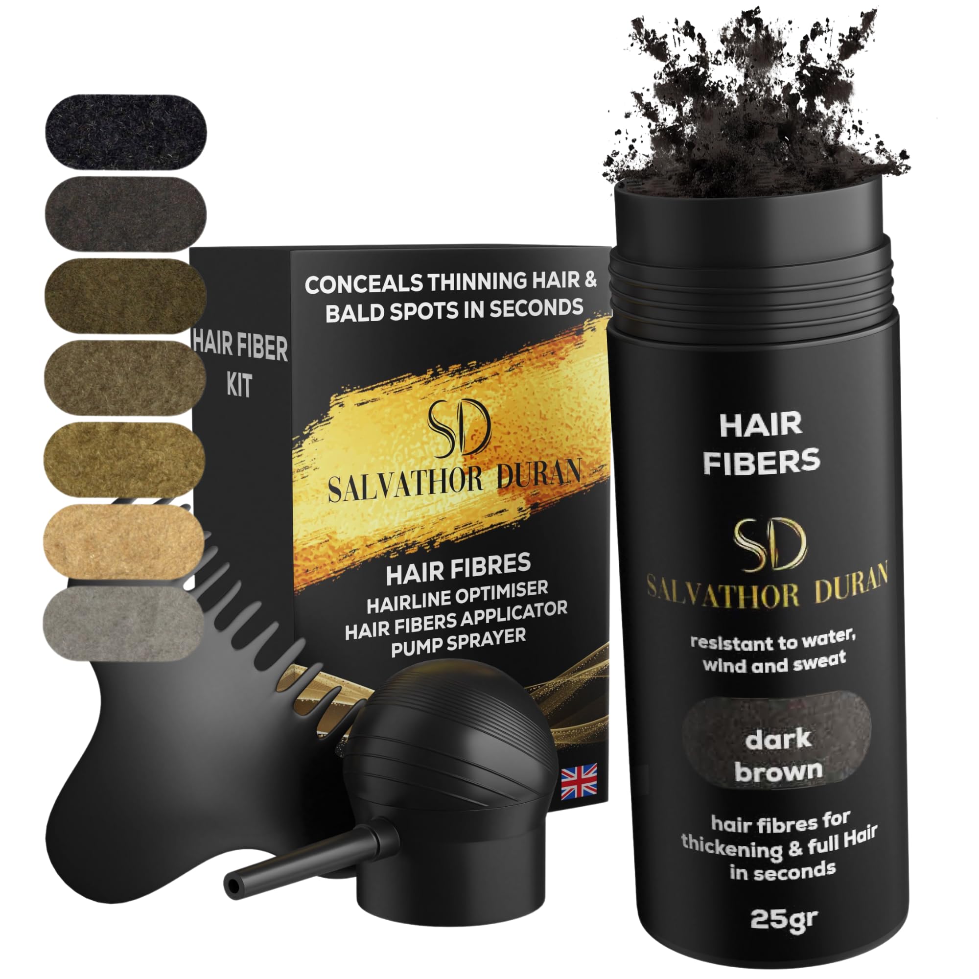 Hair Fibres Salvathor Duran 25 g - Kit 3 Units (Fibers + Applicator + Hairline Comb) - Hair Fibre (Dark Brown)