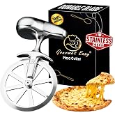 Gourmet Easy Pizza Cutter Unicycle Wheel Nonslip Easy Glide Stainless Steel | Pizza Wheel with Sharp Blade, Ergonomic Handle, One-Piece Design. Mirror-Polished, Easy to Clean, Backed by a 5-year Warranty