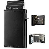 KuqitsBai Wallet for Men with Card Holder, Smart Mens Wallet Pop Up with RFID Blocking, Wallet Magnetic Closure for 10-14 Cards, ID Window, Cash Slot - Ideal Gifts for Men (Black)