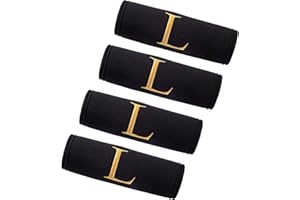 CHOIEO 4 Pcs Initial Luggage Handle Wraps, Luggage Grips, Luggage Handle Sleeves, Suitcase Handle Grips, Bag Handle Wraps, Travel Bag Handle Covers (Black, L)