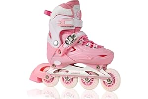 SYXKJ Inline Skates for Girls and Boys, 4 Size Adjustable Light up Wheels Kids Inline Skates for Toddlers Beginner Outdoor Indoor Sport