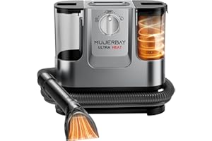 UltraHeat Upholstery Carpet Cleaner, MUJERBAY 12Kpa Hot Mode Portable Spot & Stain Shampooer, Easy Move with 360°Wheels & Handle, 1.18-inch Deep Cleaning Machine for Couch, Stairs, Car & Pet Messes