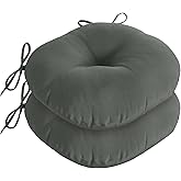 downluxe Bistro Chair Cushions for Patio Furniture, Water-Resistant Round Outdoor Chair Cushions Set of 2 with Non-Slip Ties, 15" x 15", Dark Grey