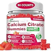 90 Count Calcium Citrate Gummies - 1200mg Calcium Gummies with Magnesium & 4 Essential Vitamins Support Bone, Muscle, Teeth, Immunity, Calcium Supplements for Women & Men, Strawberry Flavor