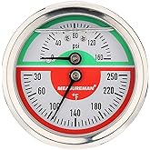 MEASUREMAN Tridicator, Thermo-Manometer, 2-1/2", Silicone Oil Filled, 0-160psi/30-250 deg F, Stainless Steel Case, 1/4" NPT B